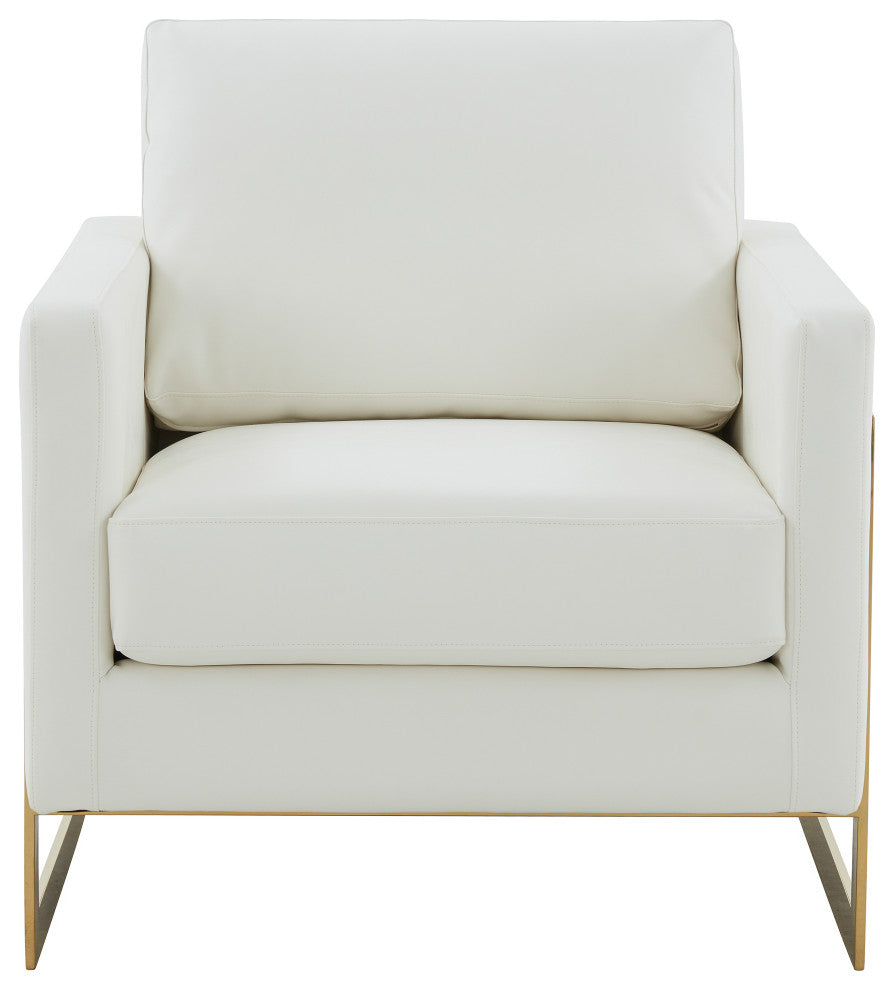 LeisureMod Lincoln Modern Leather Accent Arm Chair With Gold Frame, White