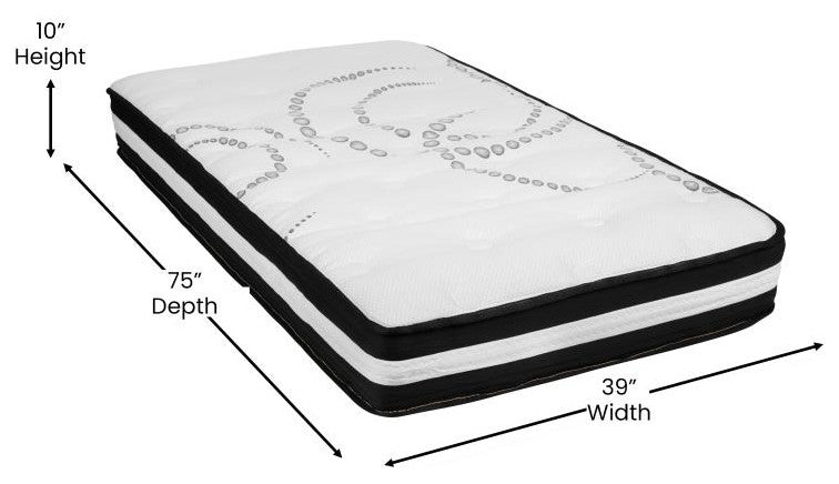 14" Metal Platform Bed Frame, 10" Pocket Spring Mattress & Memory Foam Topper, Black, Twin