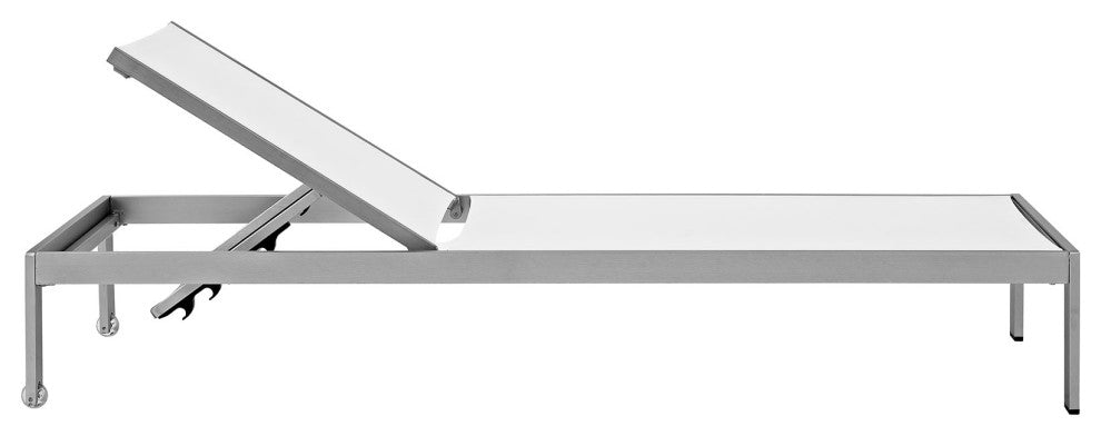 Shore Chaise Outdoor Patio Aluminum Set of 2 EEI-2472-SLV-WHI-SET