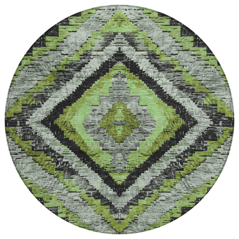 Machine Washable Indoor/Outdoor Chantille ACN1890 Aloe 8' x 8' Round Rug