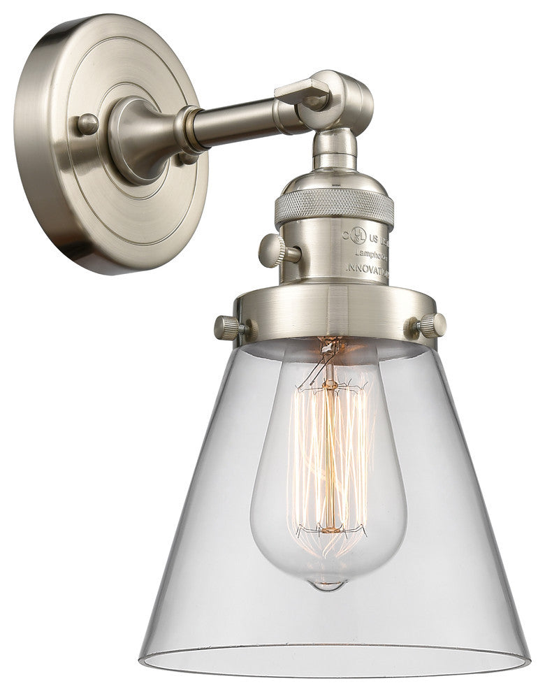 Small Cone 1-Light LED Sconce, Brushed Satin Nickel, Glass: Clear