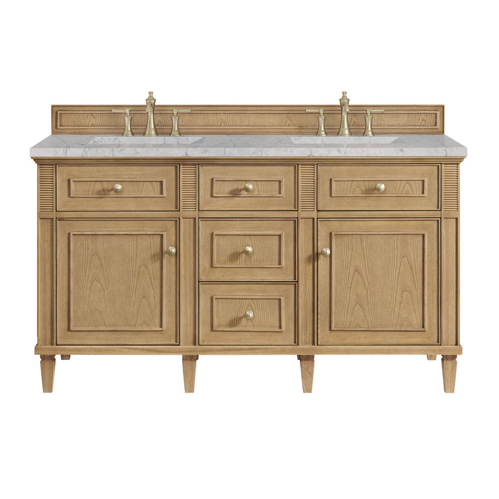 Lorelai 60" Double Vanity, Light Natural Oak, 3 CM Eternal Jasmine Pearl Top