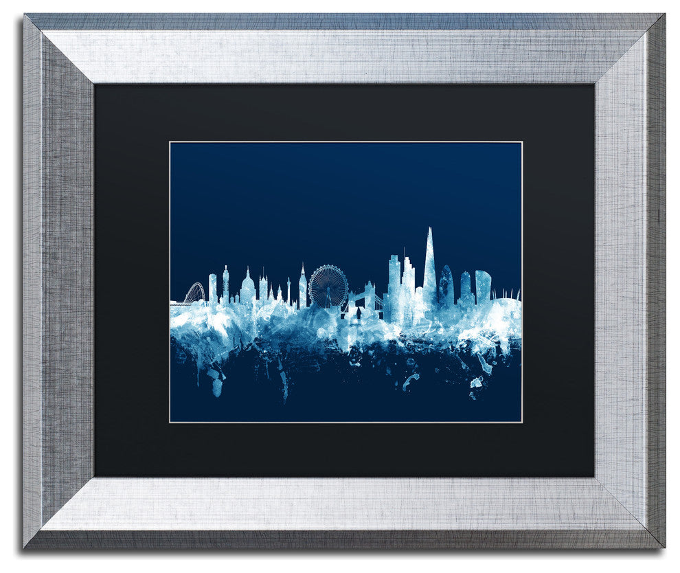Michael Tompsett 'London England Skyline Navy' Matted Framed Art, 11x14