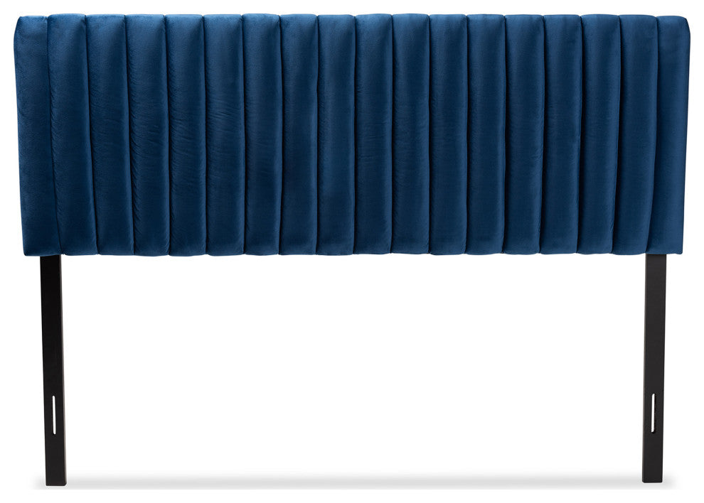 Jareth Modern Navy Blue Velvet Upholstered Queen Size Headboard