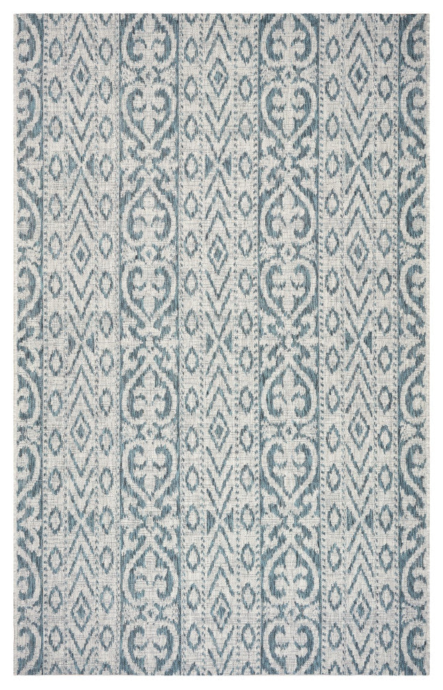 5" x 8" Blue Geometric Indoor Outdoor Area Rug