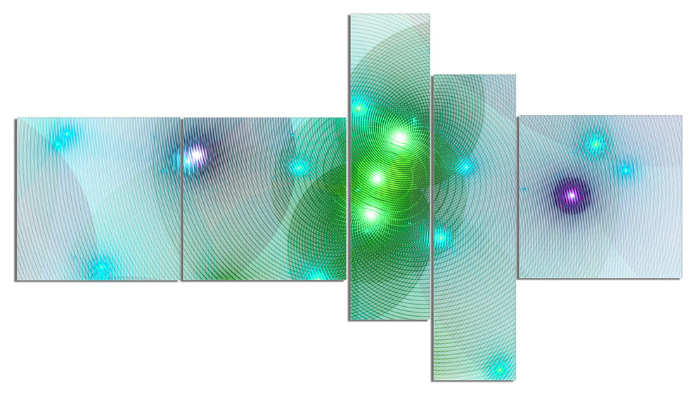 Green Fractal Lights in Fog, Abstract Wall Art Canvas, 60"x32", 5 panels