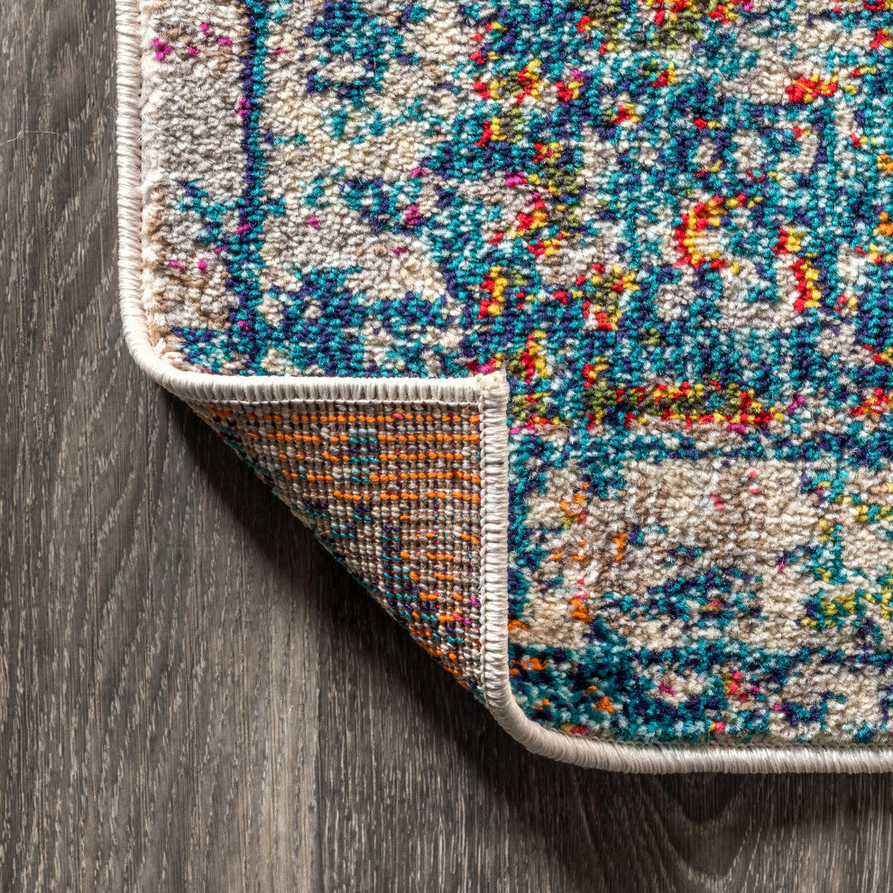 Bohemian Flair Boho Vintage Faded Area Rug, Cream/Navy, 2x8