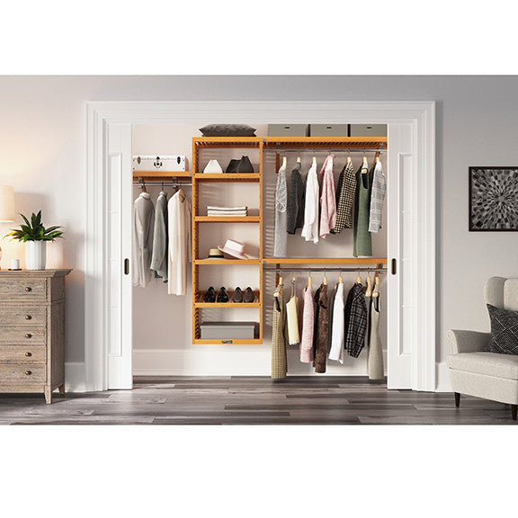 Solid Wood Reach-In Closet Organizer with hanging, Honey Maple