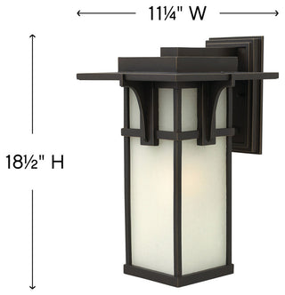 Manhattan Large Outdoor Wall Sconce, Oil Rubbed Bronze With Etched Seedy Glass