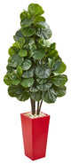 Nearly Natural 58" Fiddle Leaf Fig Artificial Tree in Red Tower Planter