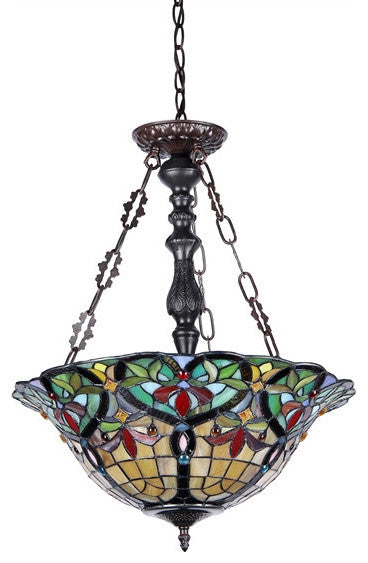 BERTRAM Tiffany-style 3 Light Victorian Inverted Ceiling Pendant 18inches Shade