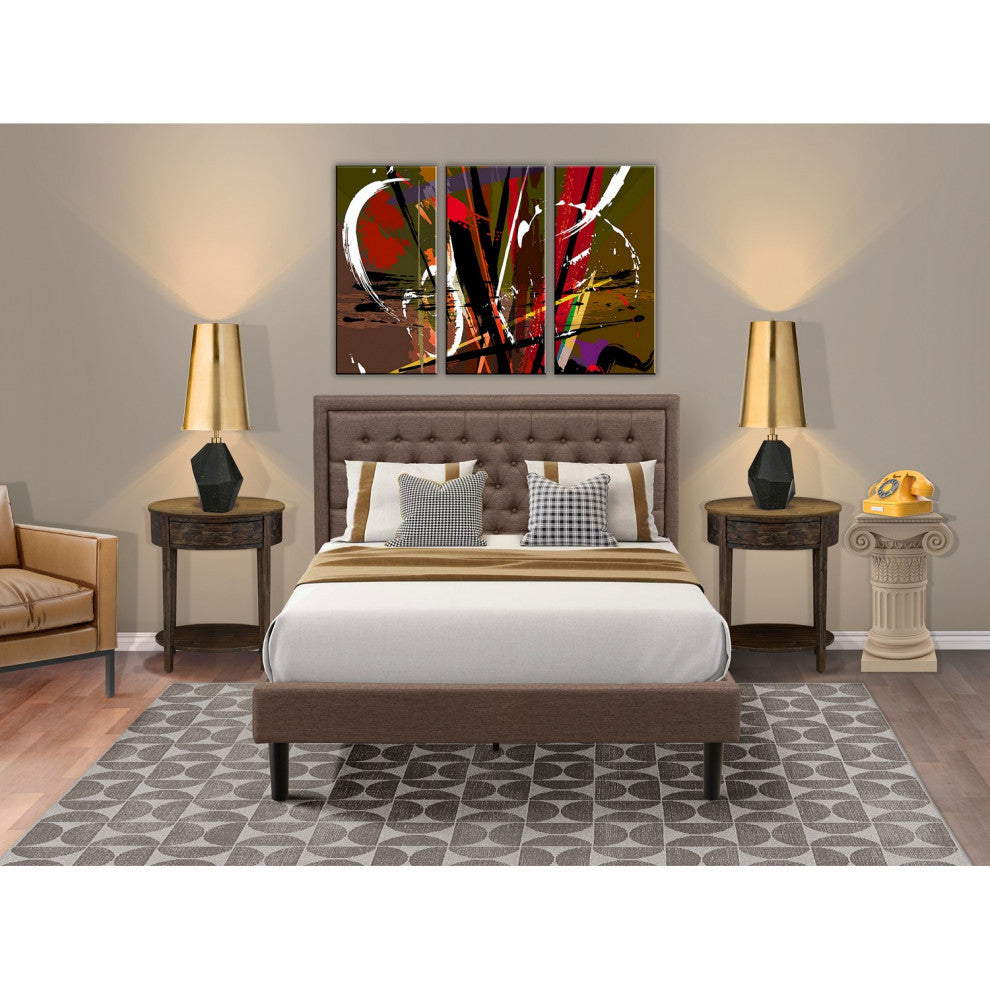 3Pc Queen Set, 1 Bed Frame Brown, Headboard, 2 Nightstand, Black Finish Legs