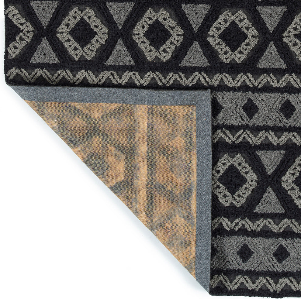 Kaleen Indoor-Outdoor Midcentury Modern Ayrlies Garden Rug, Charcoal, 9''x12''