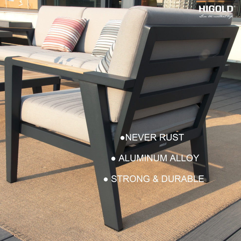 Emoti Aluminum Teak Patio Single Sofa - Series 6977