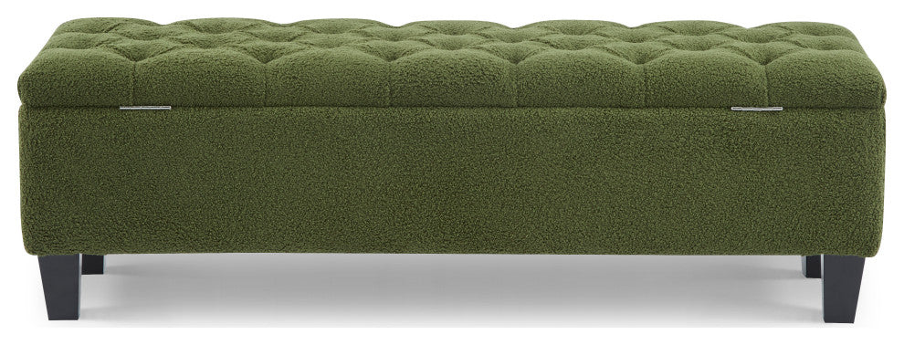 GDF Studio Ottilie Contemporary Button-Tufted Storage Ottoman Bench, Green Boucle