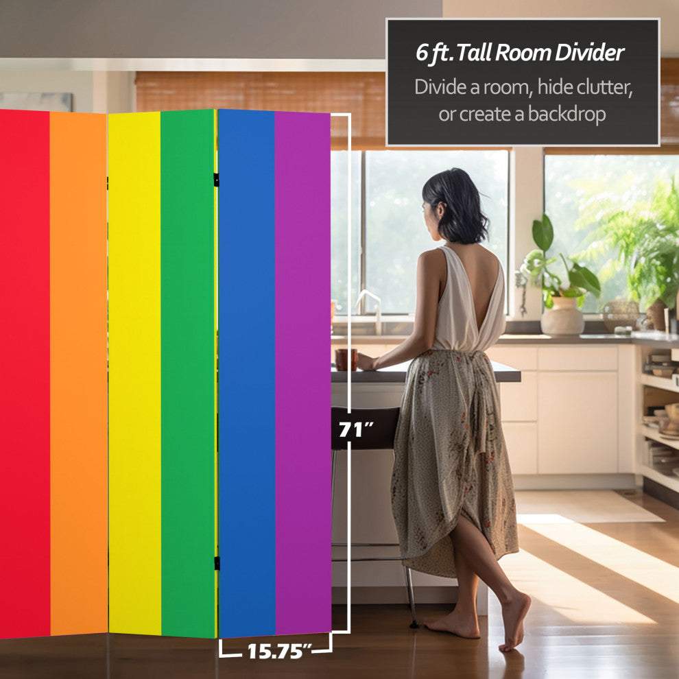 6' Tall Double Sided Rainbow Canvas Room Divider