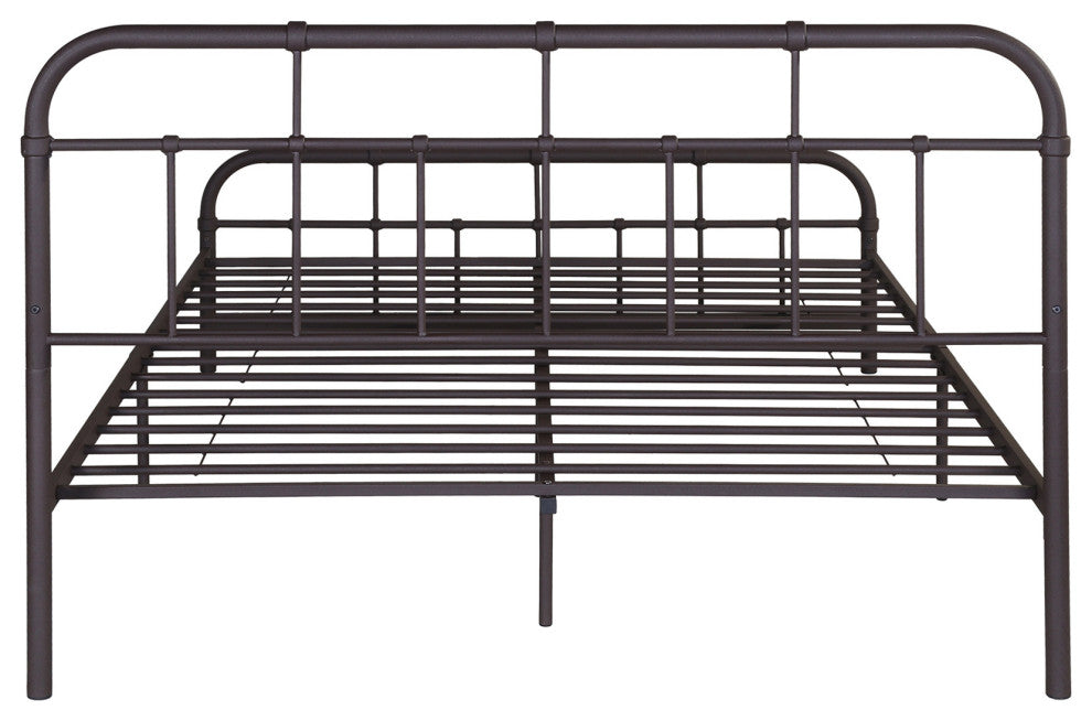 GDF Studio Sylvia Industrial Queen Iron Bed Frame, Hammered Copper