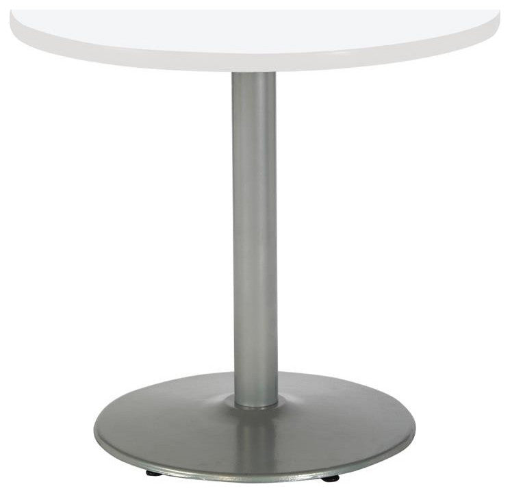 KFI Mode 30" Round Breakroom Table with White Round Silver Base Counter Height