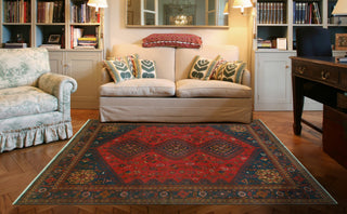 Fine Vintage Distressed Malaya Red/Navy Rug, 6'9 x 10'3