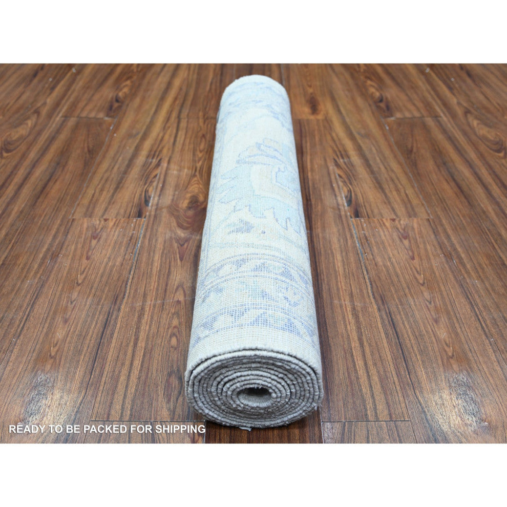 Porcelain White Wool Hand Knotted Porcelain White Runner Rug  2'7"x11'9"