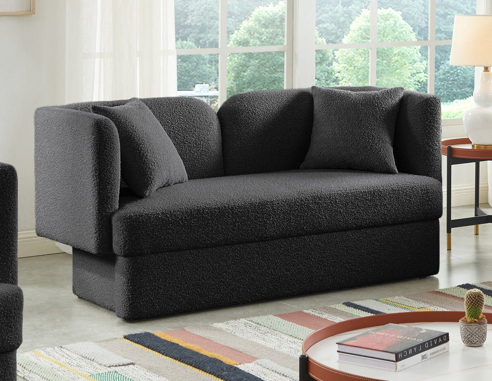 Marcel Boucle Fabric Upholstered Loveseat, Black