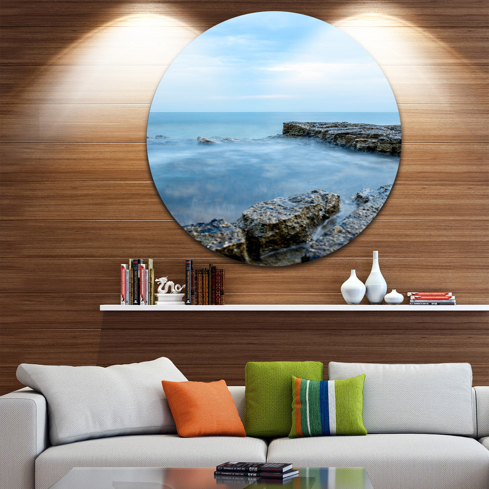 Blue Rocky Seashore, Sea And Shore Photo Round Wall Art, 11"