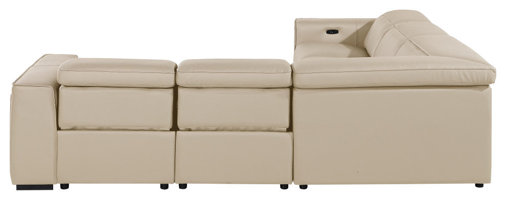 Niccolo Italian Leather 5-Piece L-Shaped Power Reclining Sectional, Beige