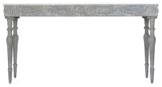 Lucien Table, White Top, Distressed Blue Gray Base