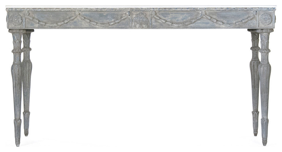 Lucien Table, White Top, Distressed Blue Gray Base