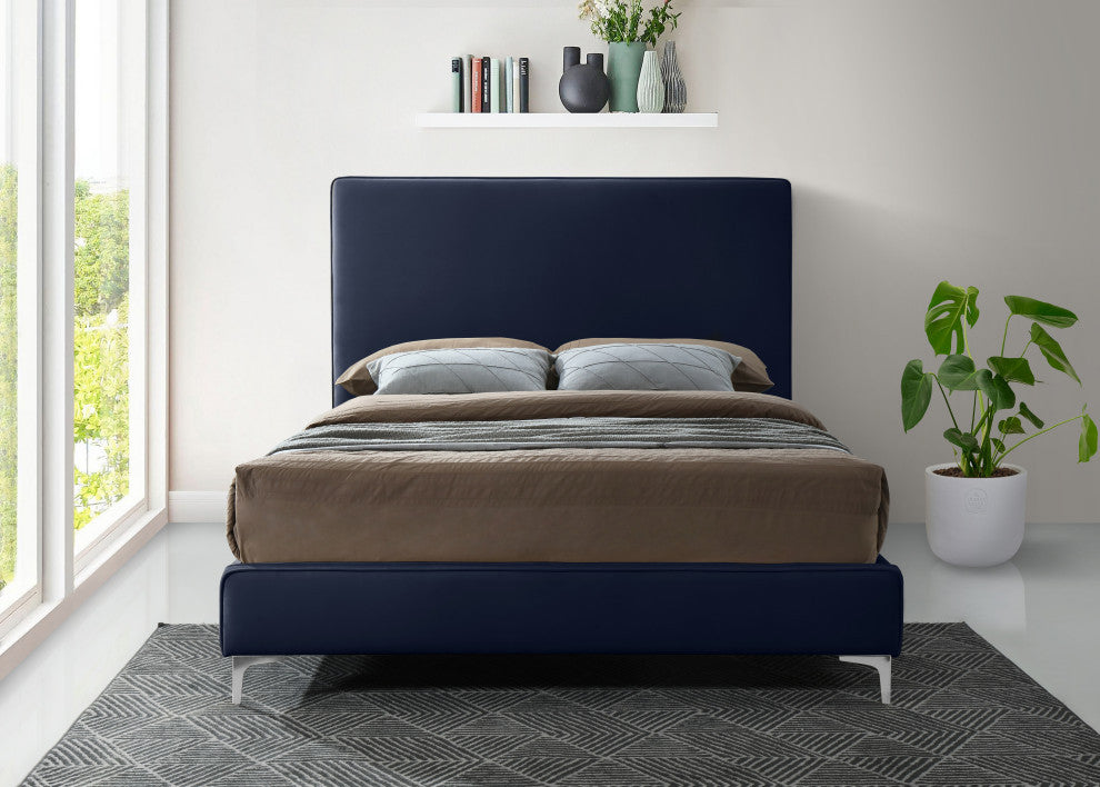 Geri Velvet Upholstered Bed, Navy, King