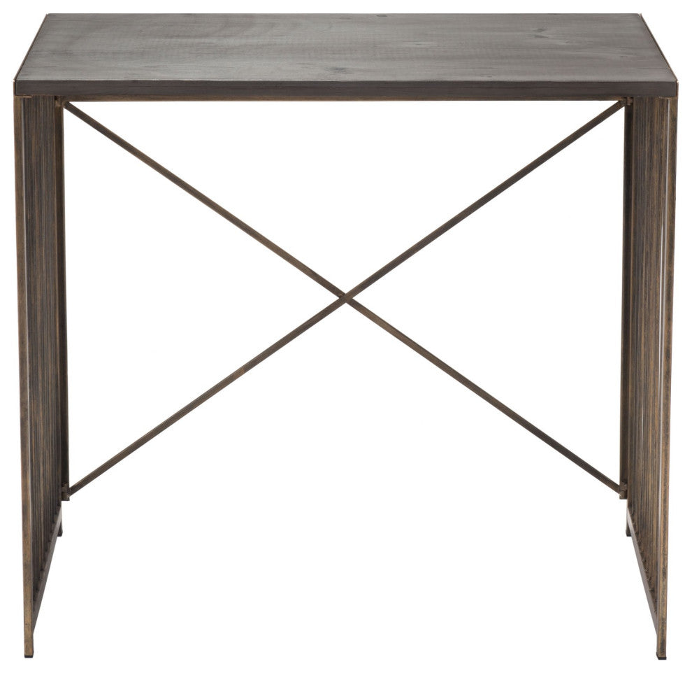 Computer Desk, Steel Metal, Wood, Gray, Antique Gold, Home Business Office