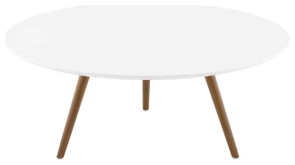 Walnut White Lippa 36" Round Wood Top Coffee Table with Tripod Base