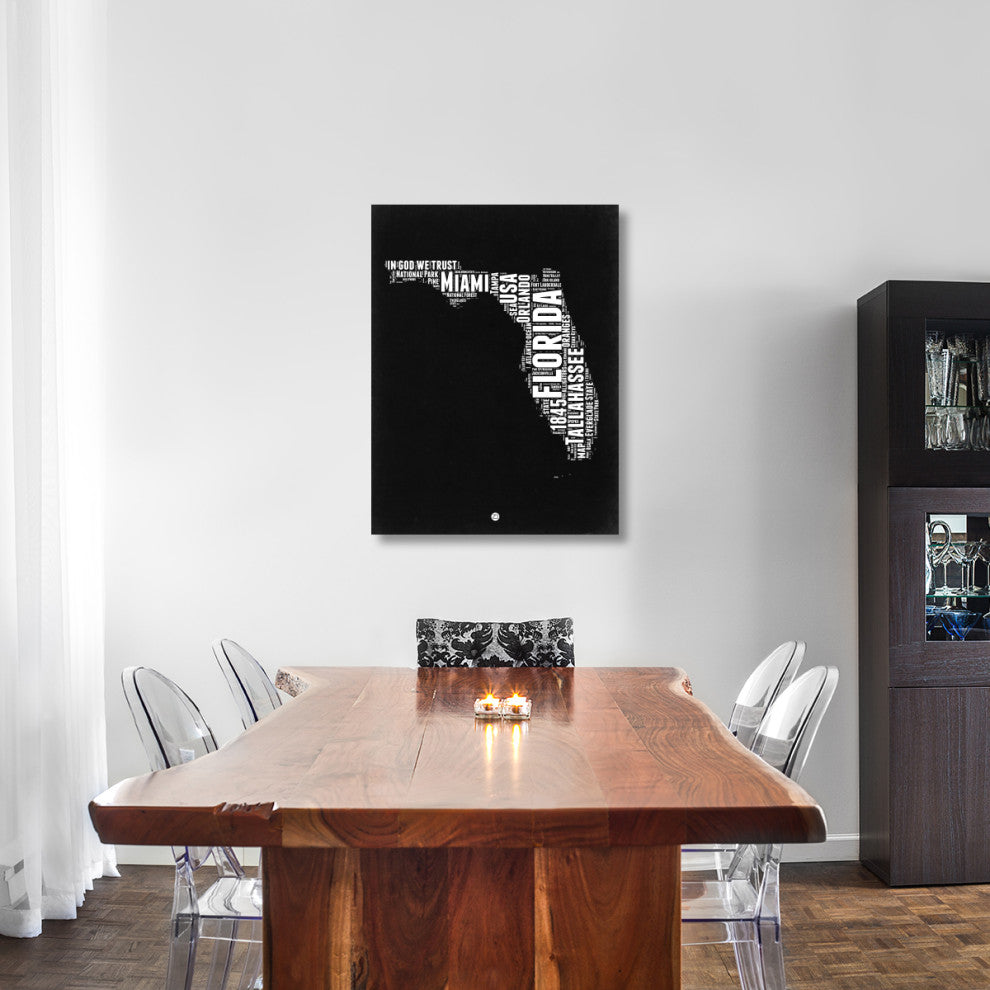 "Florida Black and White Map" Fine Art Print