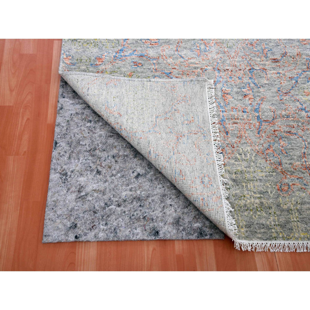 Gray Goose Oushak influence With Salt and Pepper Motif Pure Wool Rug 9'x11'10"