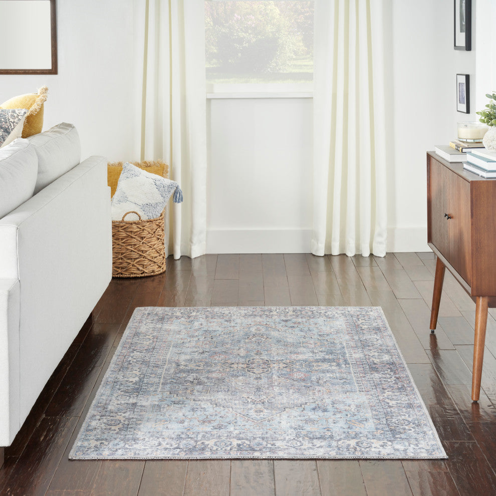 Nicole Curtis Nc Series 1 4' x 6' Light Grey/Blue Machine Washable Area Rugs