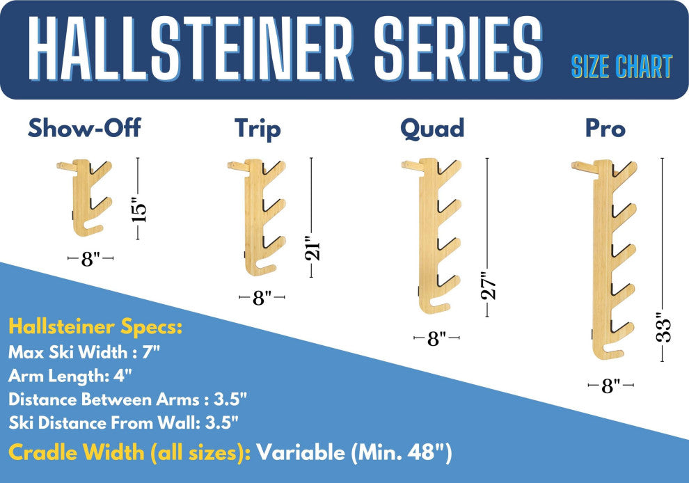 Ski Rack - The Hallsteiner Series Horizontal Ski Wall Mount, Birch, Quad