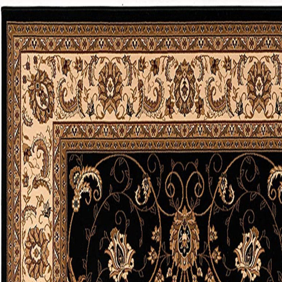 2"x10" Black and Tan Floral Vines Runner Rug