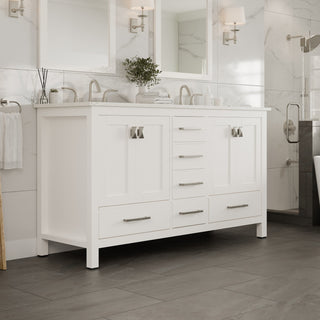 Eviva Aberdeen 60"Wx22"D Double Sink Bathroom Vanity, Quartz Countertop