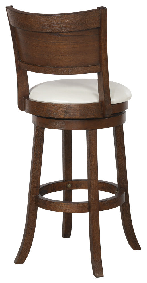 30" Swivel Stool, Cream Faux Leather With Dark Walnut Finish