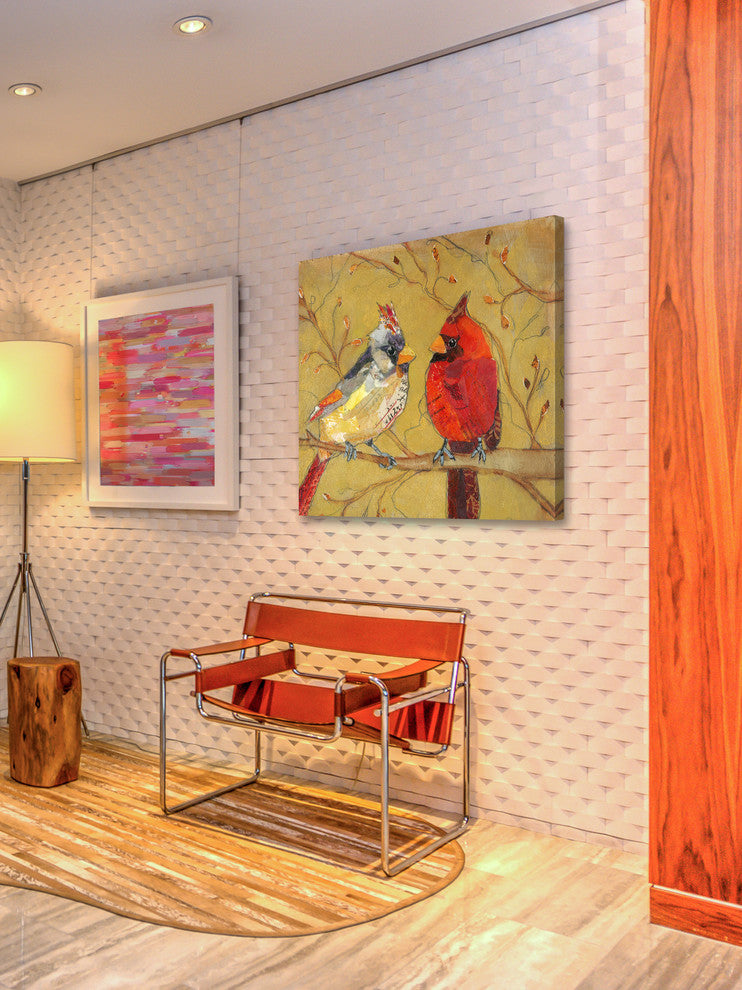 "Cardinal Conversation" Painting Print on Wrapped Canvas, 24x24