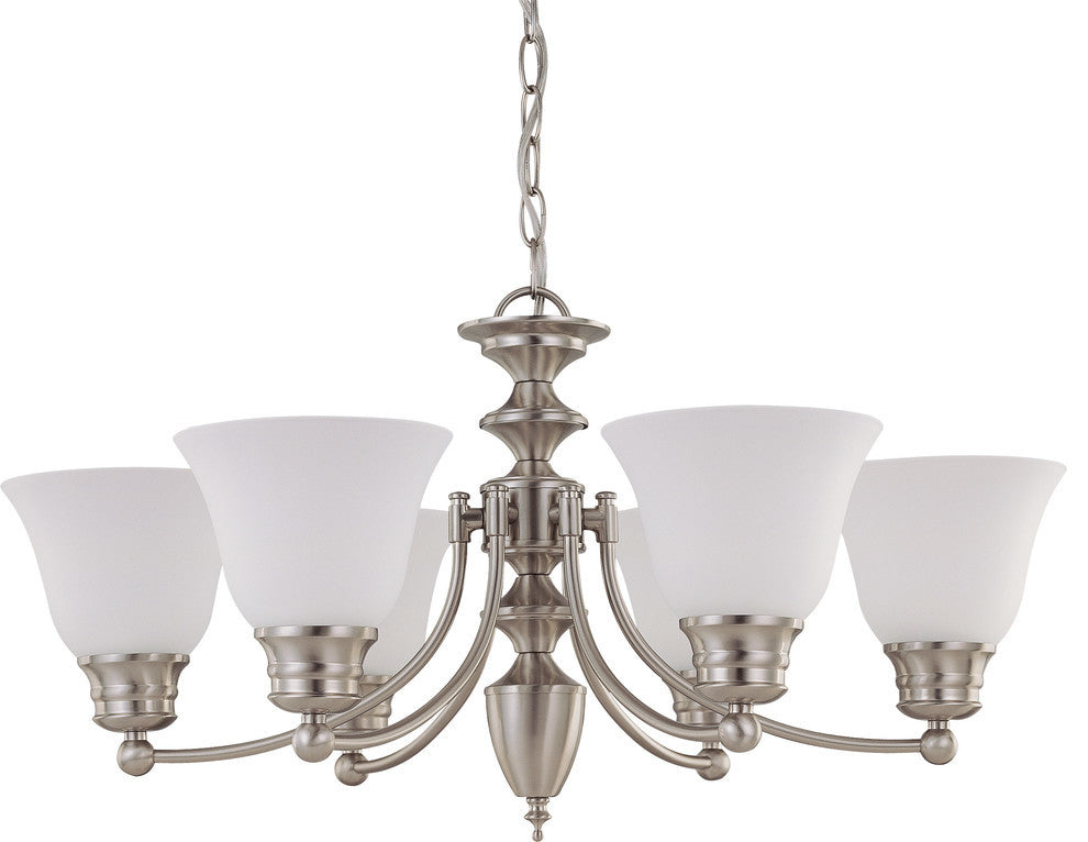 Empire 6 Light - 26" Chandelier With Frosted White Glass