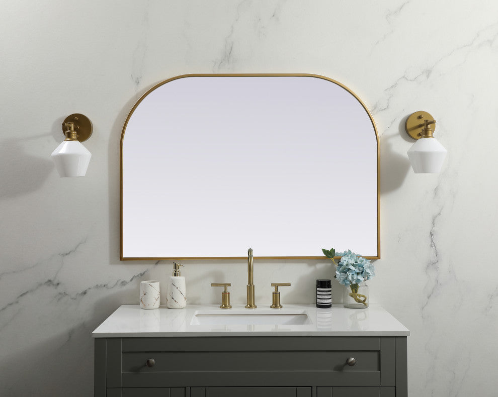 Metal Frame Arch Mirror 42X30 Inch, Brass