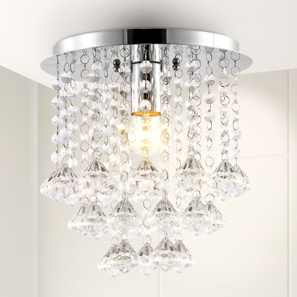 Lillibet 9.88" 1-Light Transitional Iron LED Semi Flush Mount, Chrome/Clear