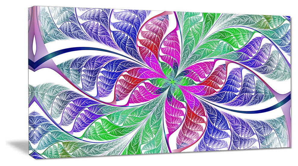 Flower like Fractal Stained Glass, Oversized Abstract Canvas Art Print, 60x28