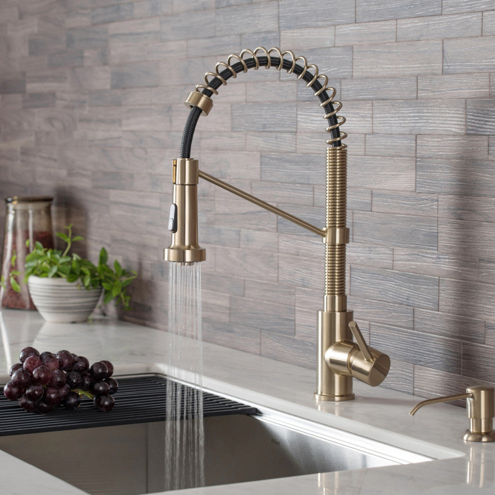 Bolden Commercial Style 2-Function Pull-Down 1-Handle 1-Hole Kitchen Faucet, Brushed Gold