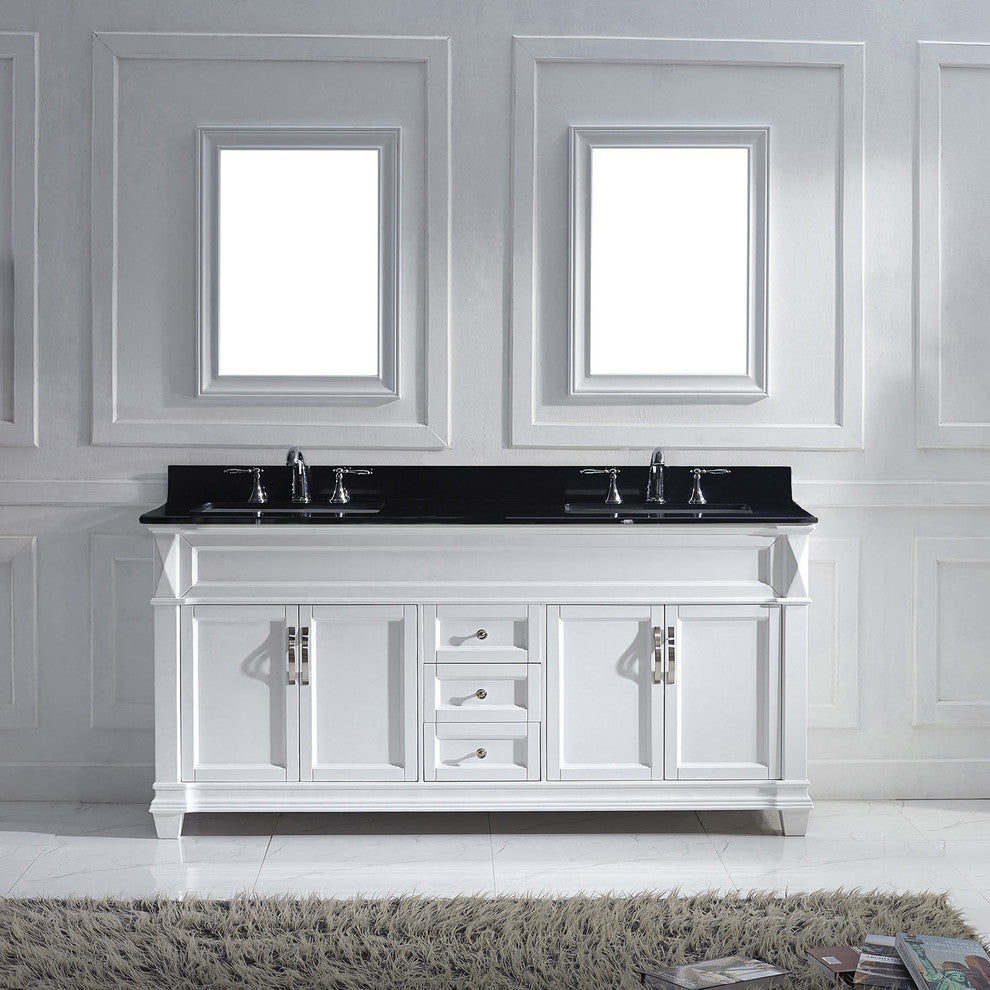 Virtu Victoria 72" Double Bathroom Vanity, White With Faucet and Mirrors