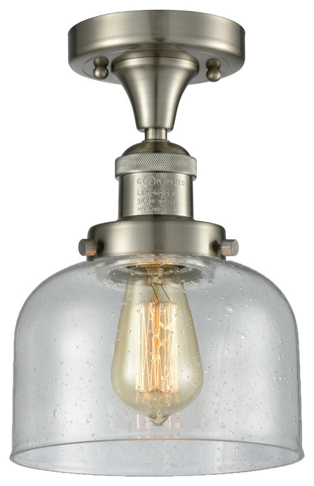 Large Bell LED Semi-Flush Mount, Brushed Satin Nickel, Glass: Seedy