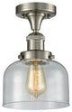 Large Bell LED Semi-Flush Mount, Brushed Satin Nickel, Glass: Seedy