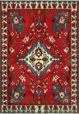 Fine Vintage Distressed Claud Red/Ivory Rug, 4'9 x 6'8