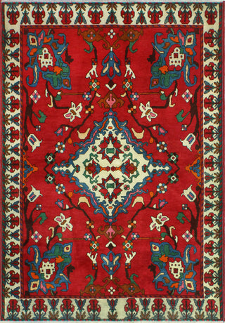 Fine Vintage Distressed Claud Red/Ivory Rug, 4'9 x 6'8